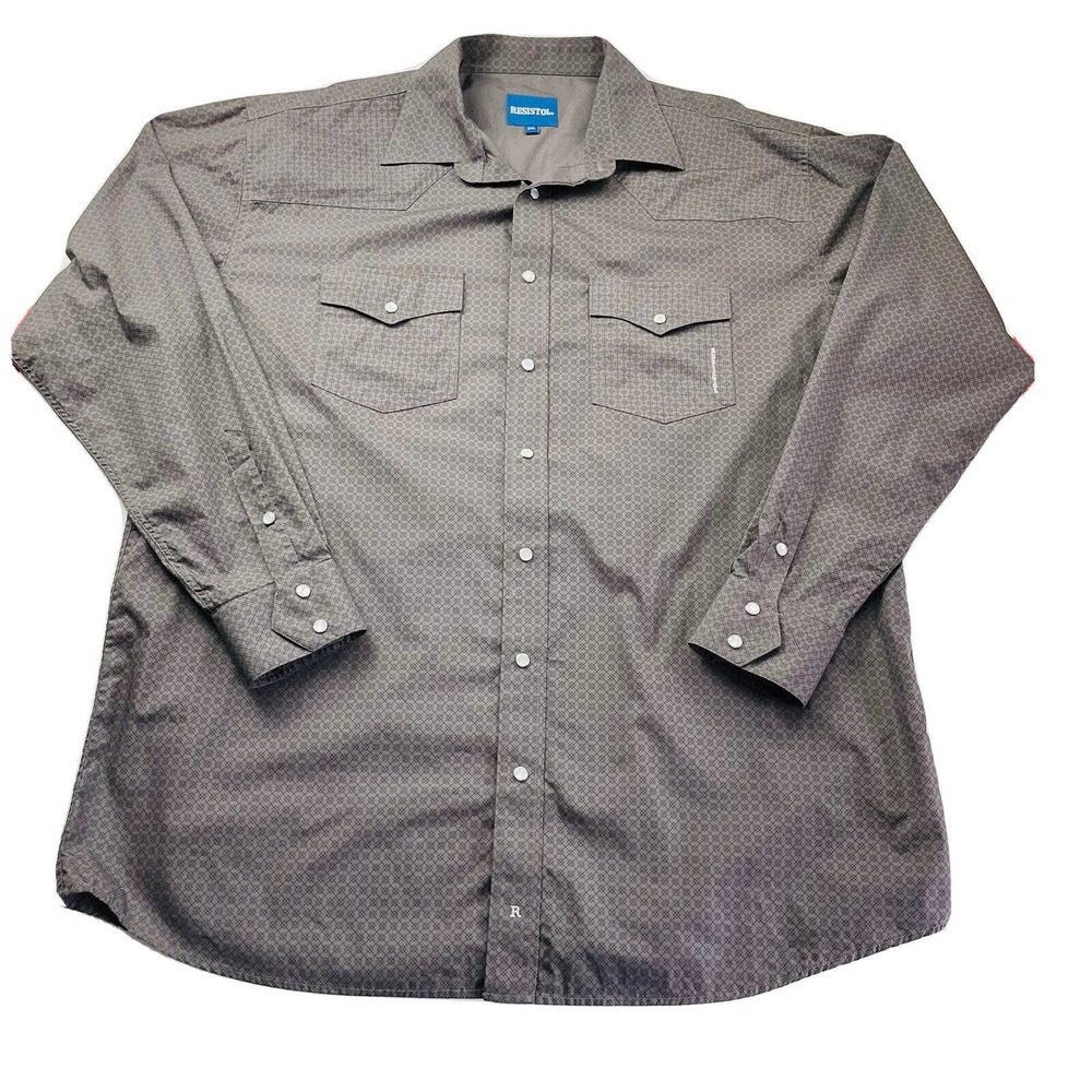RESISTOL Mens Western Long Sleeve Pearl Snap Logo Dress Shirt Size 2XL Gray